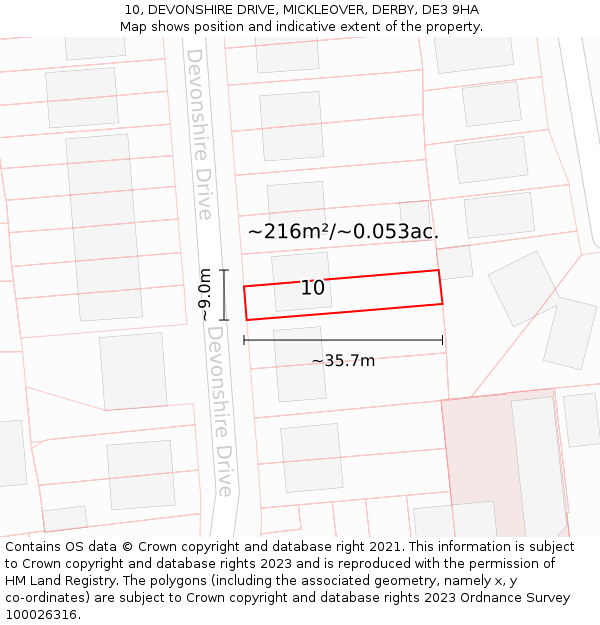 10, DEVONSHIRE DRIVE, MICKLEOVER, DERBY, DE3 9HA: Plot and title map