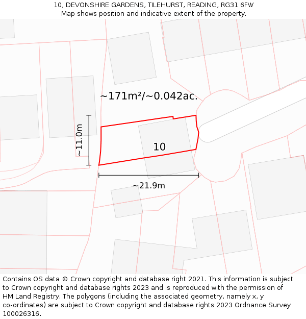 10, DEVONSHIRE GARDENS, TILEHURST, READING, RG31 6FW: Plot and title map