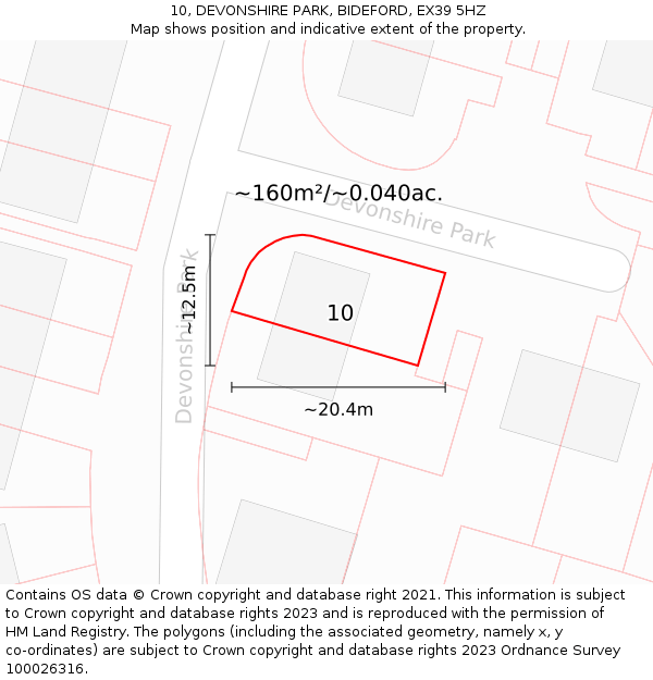 10, DEVONSHIRE PARK, BIDEFORD, EX39 5HZ: Plot and title map