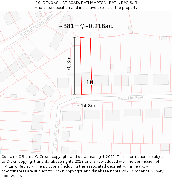 10, DEVONSHIRE ROAD, BATHAMPTON, BATH, BA2 6UB: Plot and title map