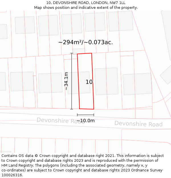 10, DEVONSHIRE ROAD, LONDON, NW7 1LL: Plot and title map