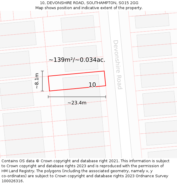 10, DEVONSHIRE ROAD, SOUTHAMPTON, SO15 2GG: Plot and title map