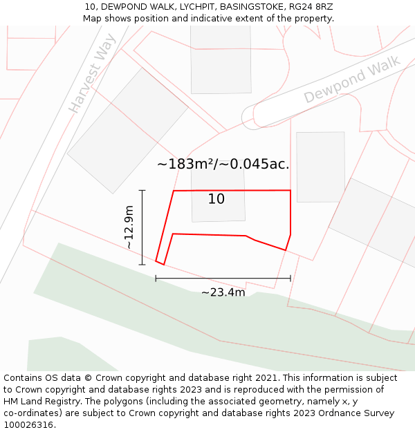 10, DEWPOND WALK, LYCHPIT, BASINGSTOKE, RG24 8RZ: Plot and title map