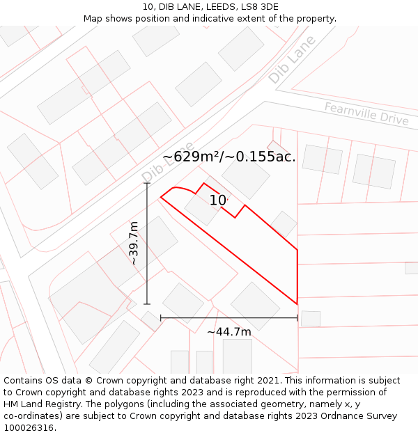 10, DIB LANE, LEEDS, LS8 3DE: Plot and title map
