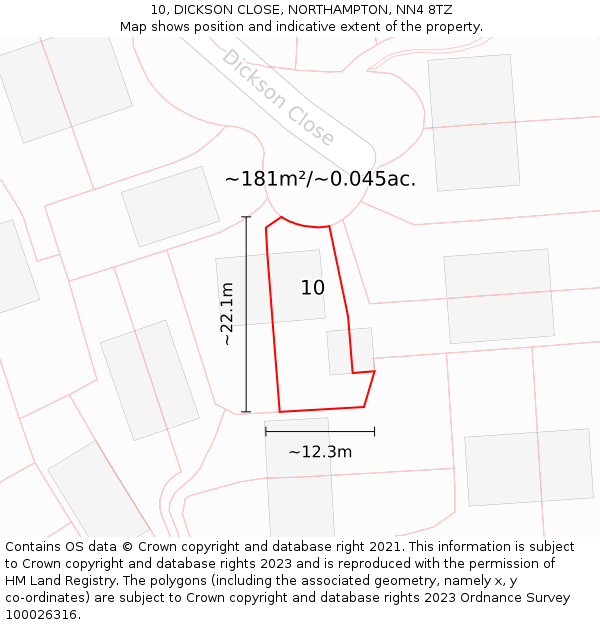 10, DICKSON CLOSE, NORTHAMPTON, NN4 8TZ: Plot and title map