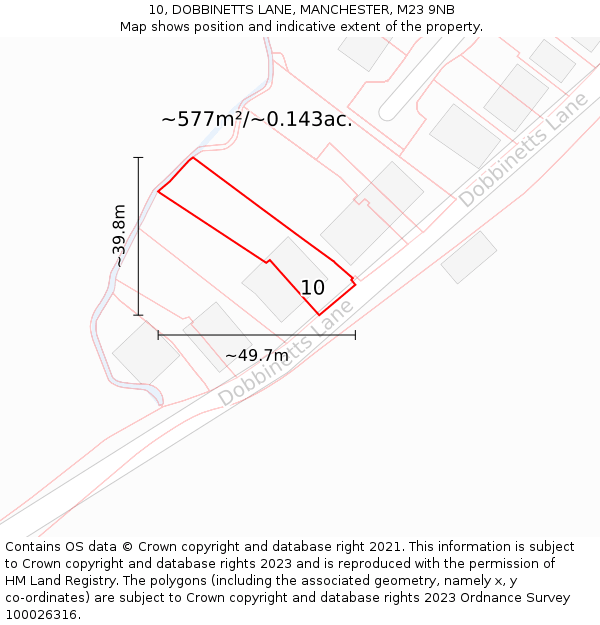 10, DOBBINETTS LANE, MANCHESTER, M23 9NB: Plot and title map