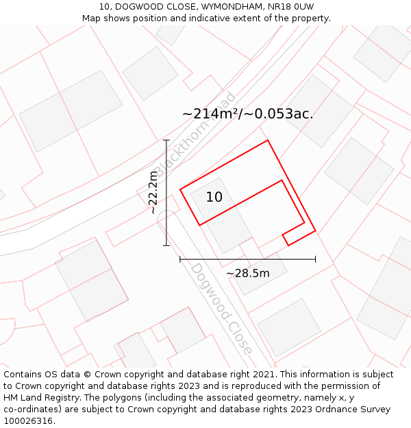 10, DOGWOOD CLOSE, WYMONDHAM, NR18 0UW: Plot and title map