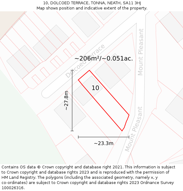 10, DOLCOED TERRACE, TONNA, NEATH, SA11 3HJ: Plot and title map