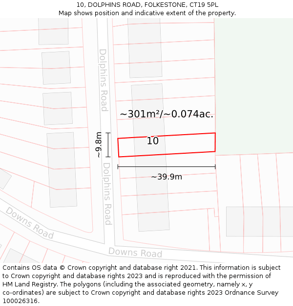 10, DOLPHINS ROAD, FOLKESTONE, CT19 5PL: Plot and title map