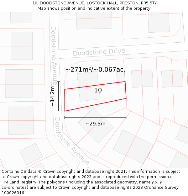 10, DOODSTONE AVENUE, LOSTOCK HALL, PRESTON, PR5 5TY: Plot and title map