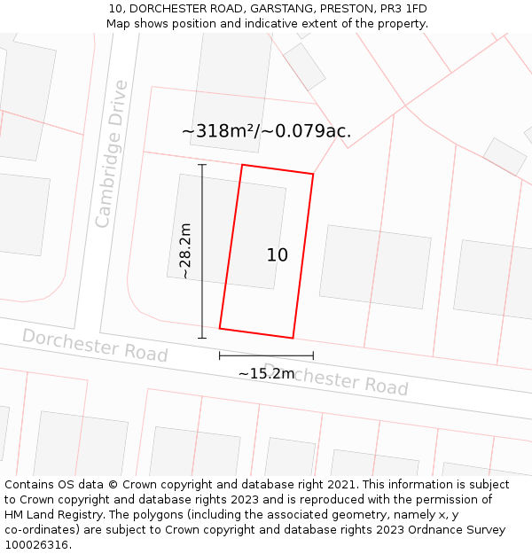 10, DORCHESTER ROAD, GARSTANG, PRESTON, PR3 1FD: Plot and title map