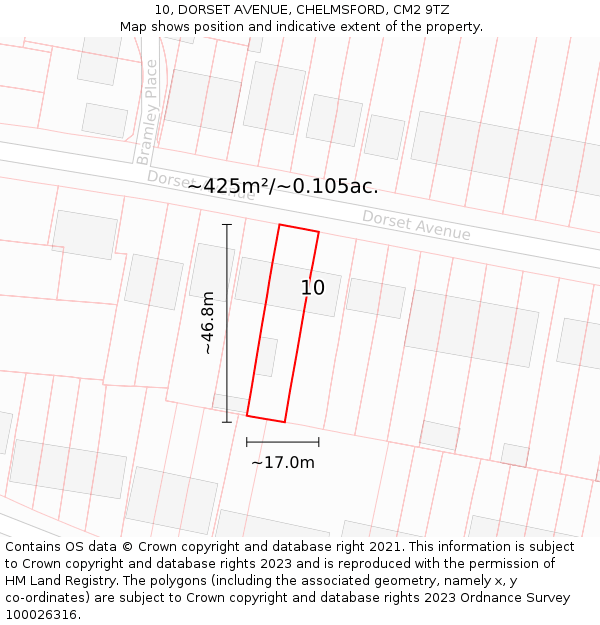 10, DORSET AVENUE, CHELMSFORD, CM2 9TZ: Plot and title map