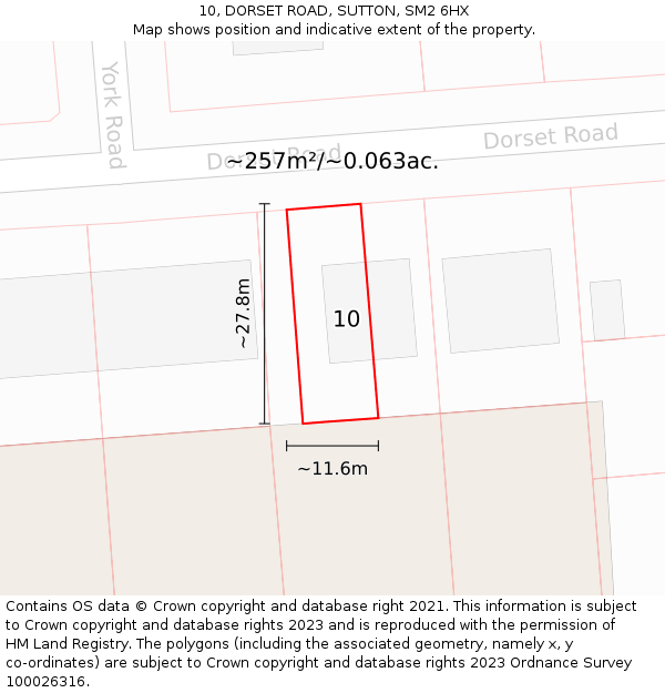 10, DORSET ROAD, SUTTON, SM2 6HX: Plot and title map