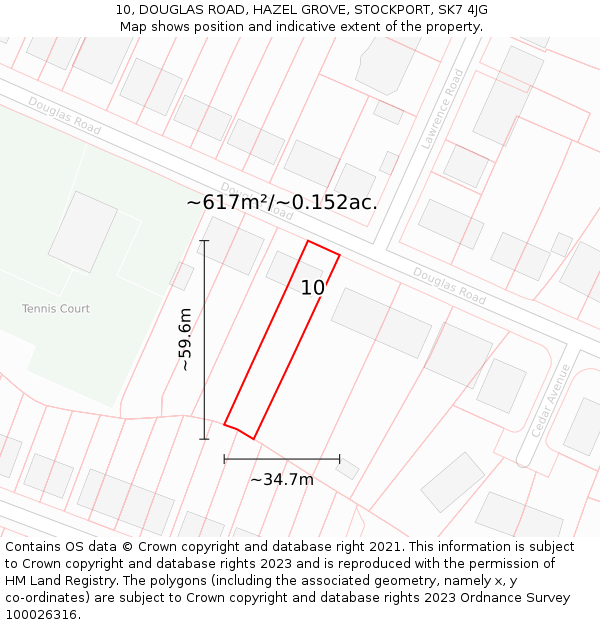 10, DOUGLAS ROAD, HAZEL GROVE, STOCKPORT, SK7 4JG: Plot and title map