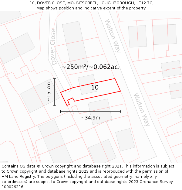 10, DOVER CLOSE, MOUNTSORREL, LOUGHBOROUGH, LE12 7GJ: Plot and title map