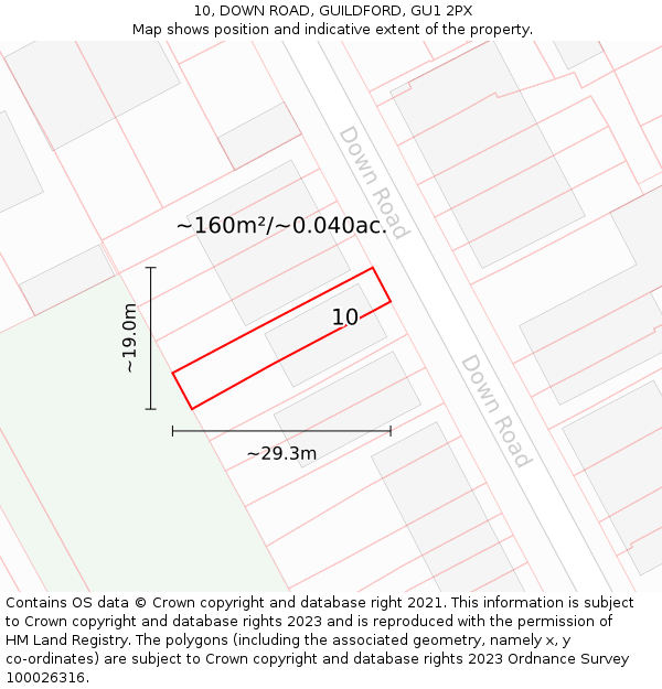 10, DOWN ROAD, GUILDFORD, GU1 2PX: Plot and title map