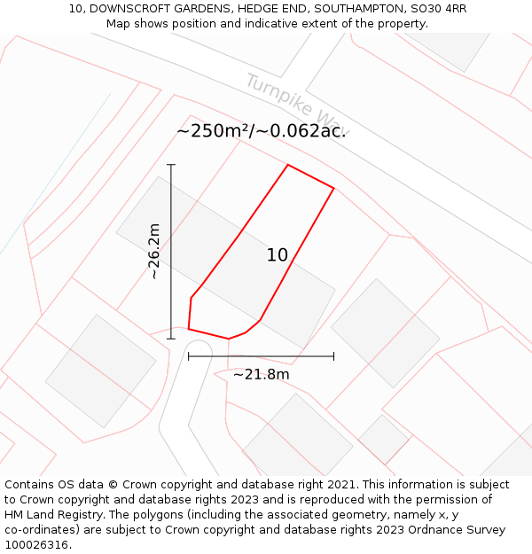 10, DOWNSCROFT GARDENS, HEDGE END, SOUTHAMPTON, SO30 4RR: Plot and title map