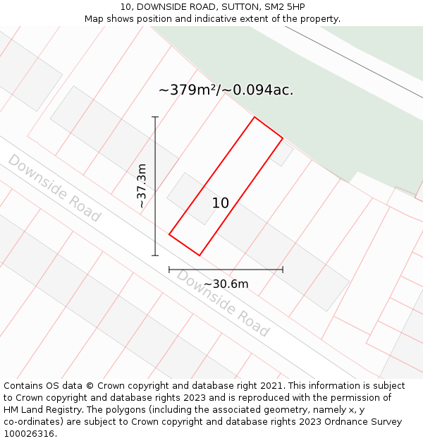 10, DOWNSIDE ROAD, SUTTON, SM2 5HP: Plot and title map