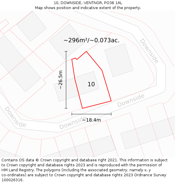 10, DOWNSIDE, VENTNOR, PO38 1AL: Plot and title map