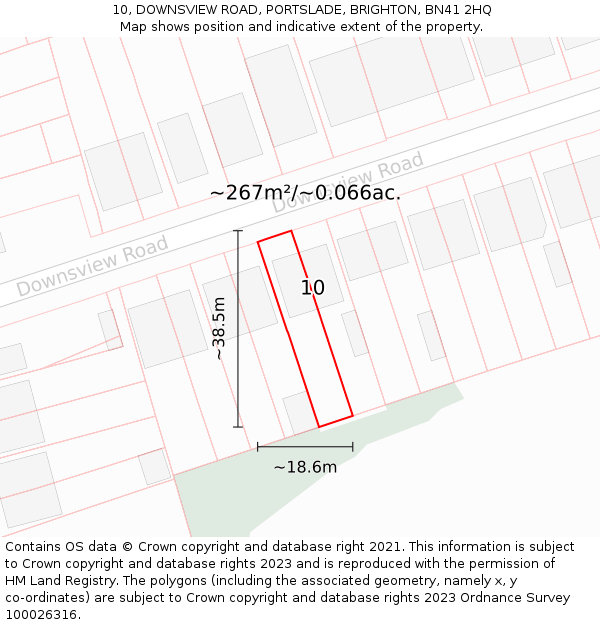 10, DOWNSVIEW ROAD, PORTSLADE, BRIGHTON, BN41 2HQ: Plot and title map
