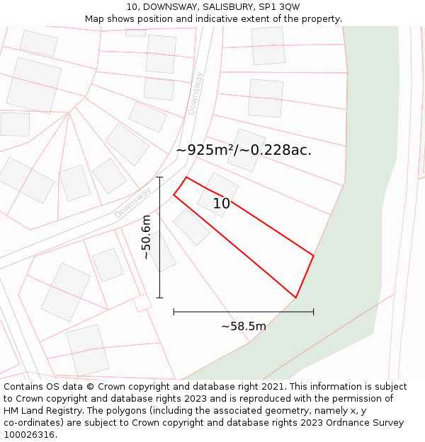 10, DOWNSWAY, SALISBURY, SP1 3QW: Plot and title map
