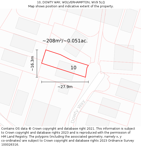 10, DOWTY WAY, WOLVERHAMPTON, WV9 5LQ: Plot and title map