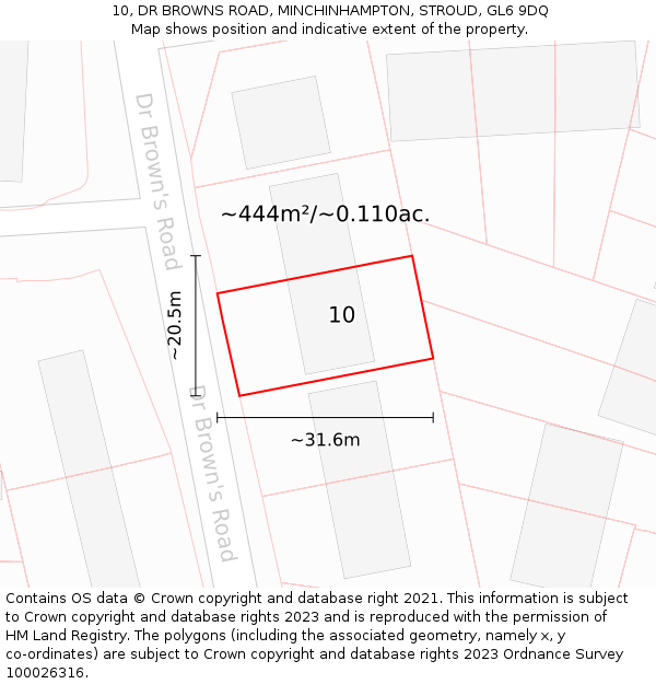10, DR BROWNS ROAD, MINCHINHAMPTON, STROUD, GL6 9DQ: Plot and title map