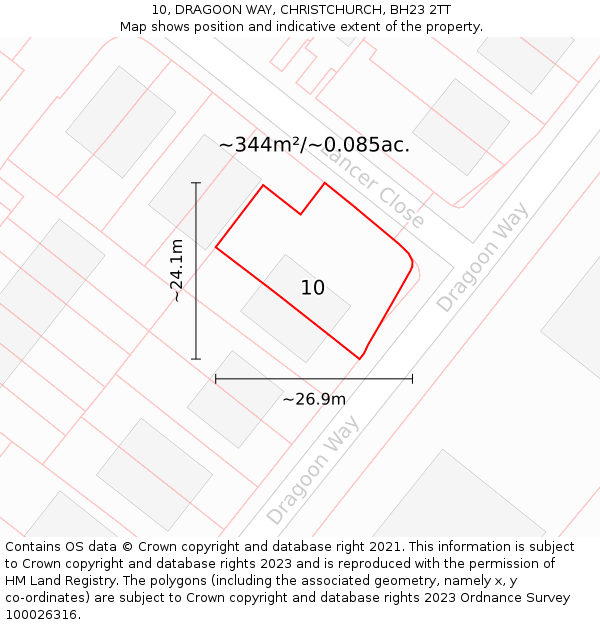 10, DRAGOON WAY, CHRISTCHURCH, BH23 2TT: Plot and title map