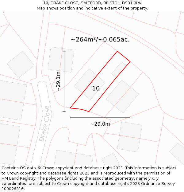 10, DRAKE CLOSE, SALTFORD, BRISTOL, BS31 3LW: Plot and title map