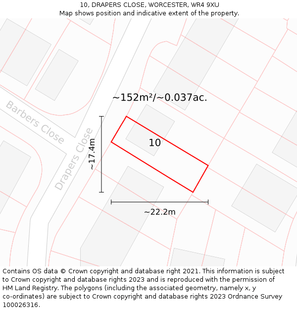 10, DRAPERS CLOSE, WORCESTER, WR4 9XU: Plot and title map