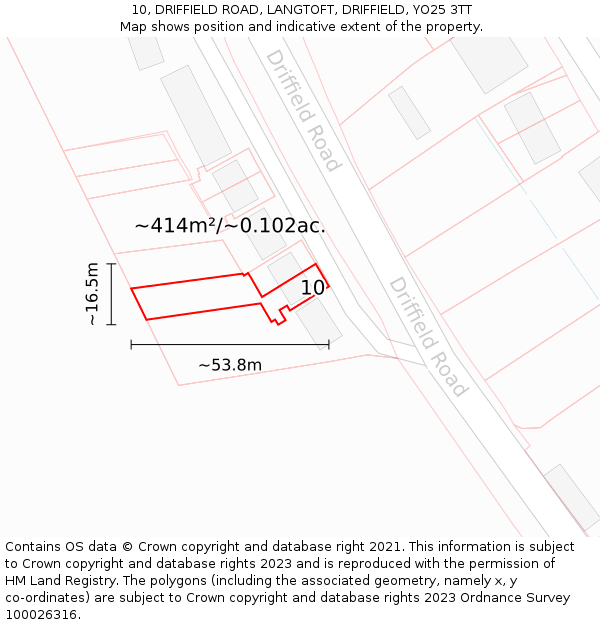 10, DRIFFIELD ROAD, LANGTOFT, DRIFFIELD, YO25 3TT: Plot and title map