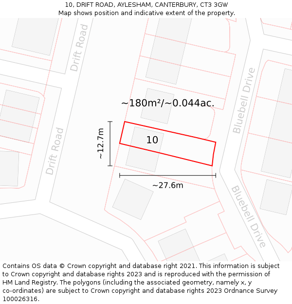 10, DRIFT ROAD, AYLESHAM, CANTERBURY, CT3 3GW: Plot and title map