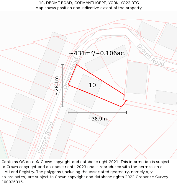 10, DROME ROAD, COPMANTHORPE, YORK, YO23 3TG: Plot and title map