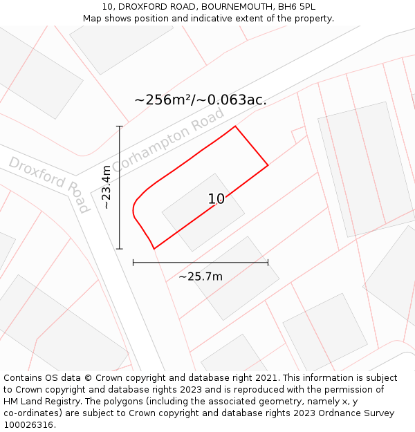 10, DROXFORD ROAD, BOURNEMOUTH, BH6 5PL: Plot and title map