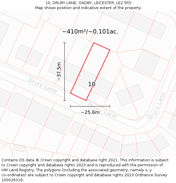 10, DRURY LANE, OADBY, LEICESTER, LE2 5FD: Plot and title map