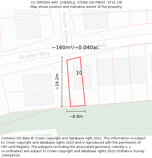 10, DRYDEN WAY, CHEADLE, STOKE-ON-TRENT, ST10 1YE: Plot and title map
