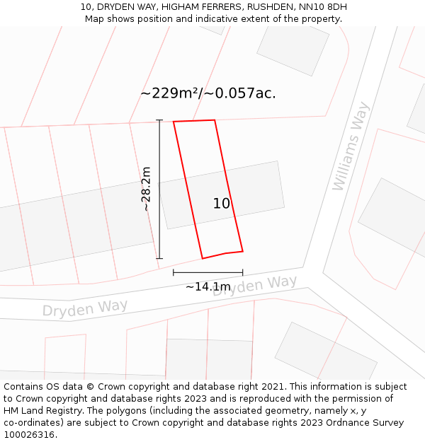 10, DRYDEN WAY, HIGHAM FERRERS, RUSHDEN, NN10 8DH: Plot and title map