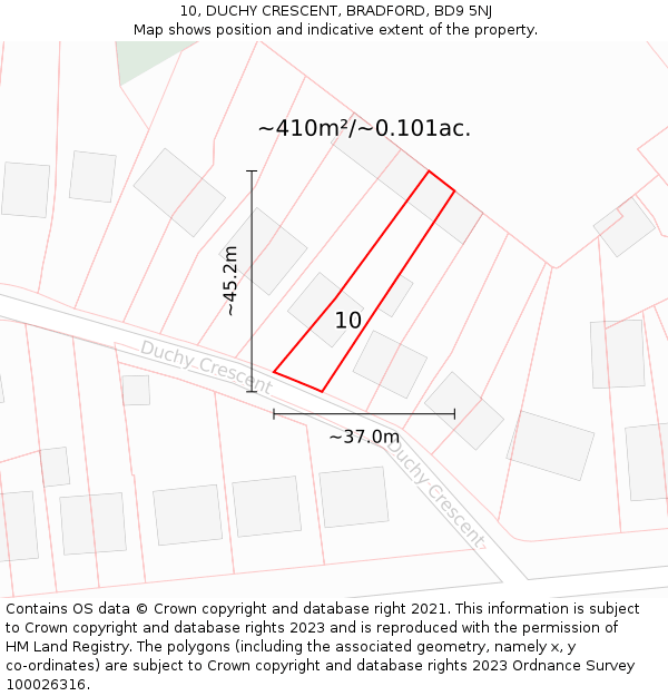 10, DUCHY CRESCENT, BRADFORD, BD9 5NJ: Plot and title map