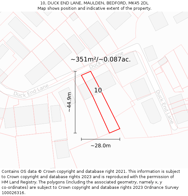 10, DUCK END LANE, MAULDEN, BEDFORD, MK45 2DL: Plot and title map