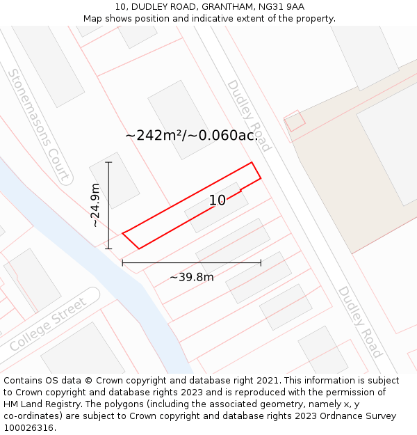 10, DUDLEY ROAD, GRANTHAM, NG31 9AA: Plot and title map