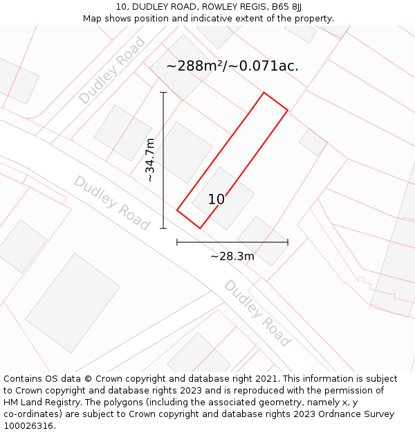 10, DUDLEY ROAD, ROWLEY REGIS, B65 8JJ: Plot and title map