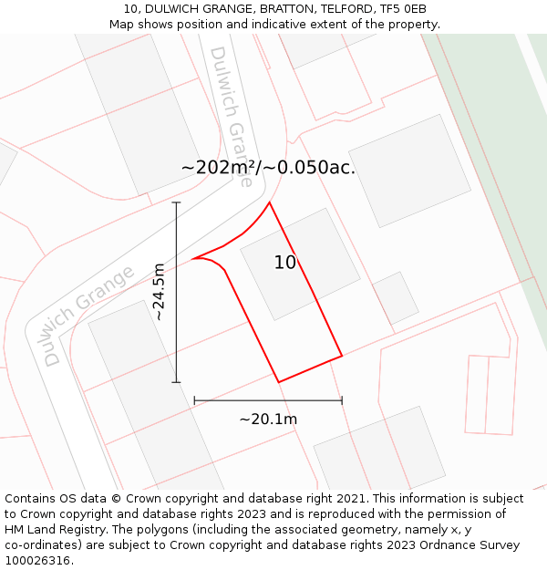 10, DULWICH GRANGE, BRATTON, TELFORD, TF5 0EB: Plot and title map