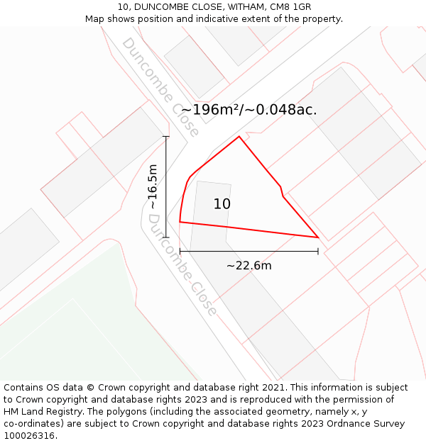 10, DUNCOMBE CLOSE, WITHAM, CM8 1GR: Plot and title map
