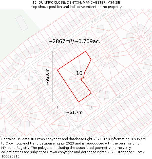 10, DUNKIRK CLOSE, DENTON, MANCHESTER, M34 2JB: Plot and title map