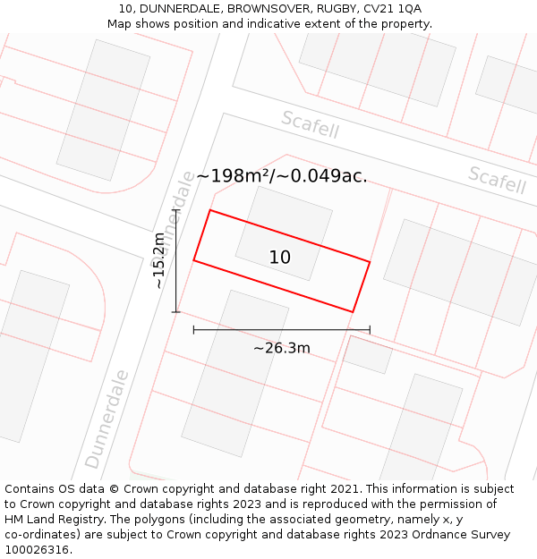 10, DUNNERDALE, BROWNSOVER, RUGBY, CV21 1QA: Plot and title map