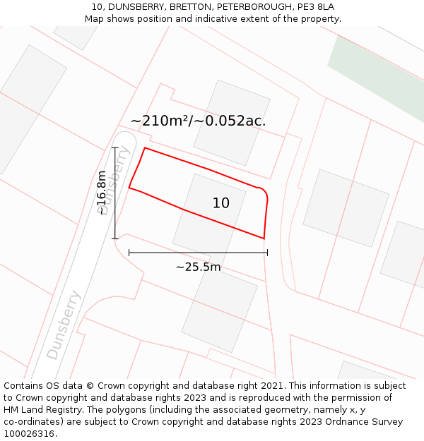 10, DUNSBERRY, BRETTON, PETERBOROUGH, PE3 8LA: Plot and title map