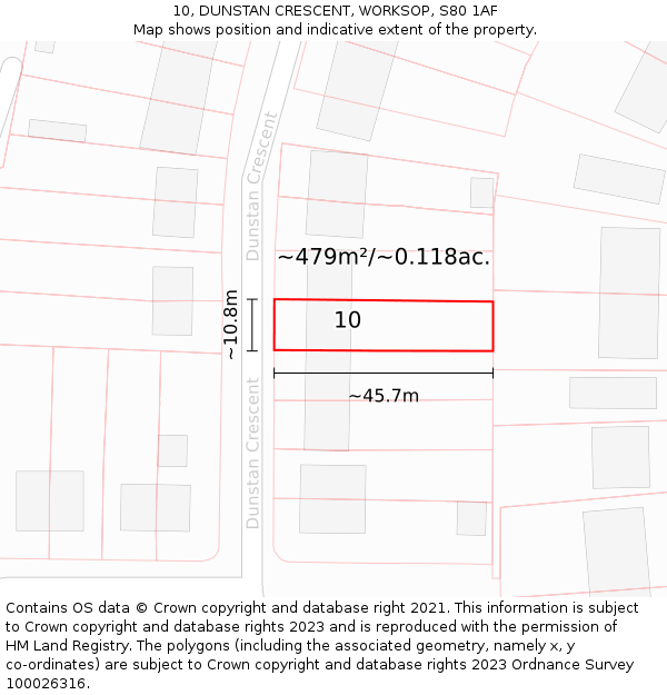 10, DUNSTAN CRESCENT, WORKSOP, S80 1AF: Plot and title map