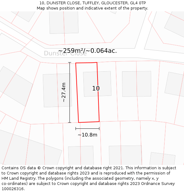 10, DUNSTER CLOSE, TUFFLEY, GLOUCESTER, GL4 0TP: Plot and title map