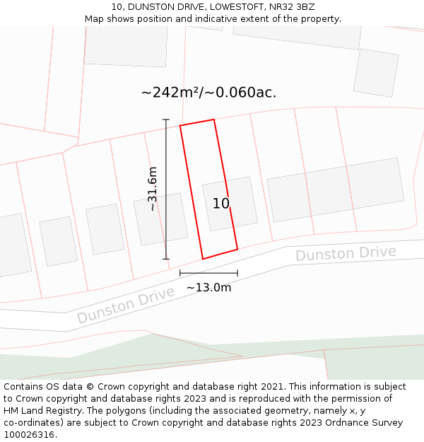 10, DUNSTON DRIVE, LOWESTOFT, NR32 3BZ: Plot and title map