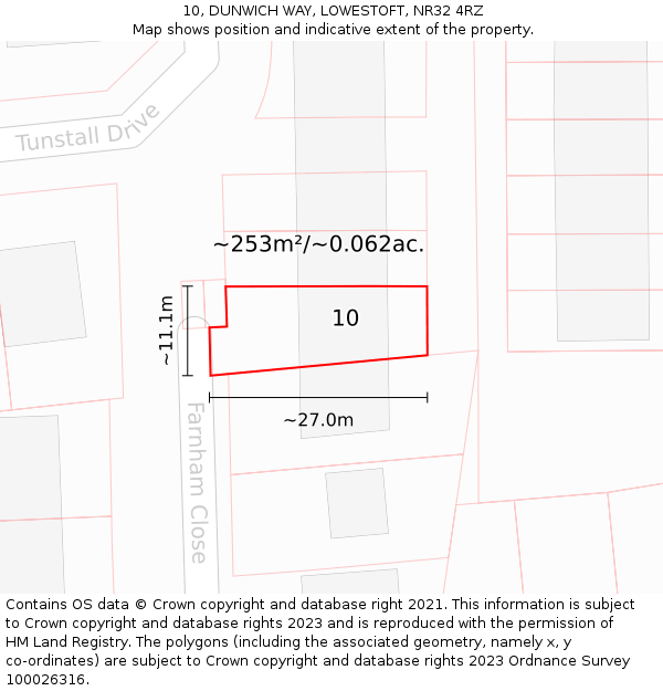 10, DUNWICH WAY, LOWESTOFT, NR32 4RZ: Plot and title map